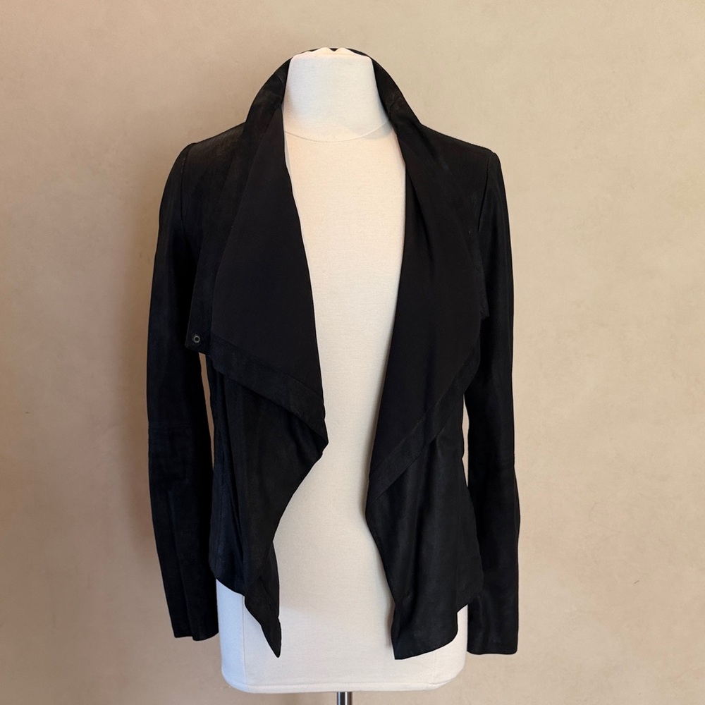 Vince Black Draped Suede Open Front Jacket